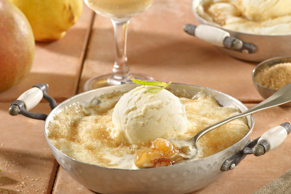 Sabayon de poire au Banyuls Blanc sorbet & poires caramélisées